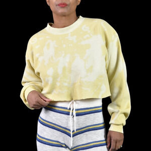 Vintage Lee Cropped Sweatshirt Yellow Bleached Cut Off Oversized Crewneck Large